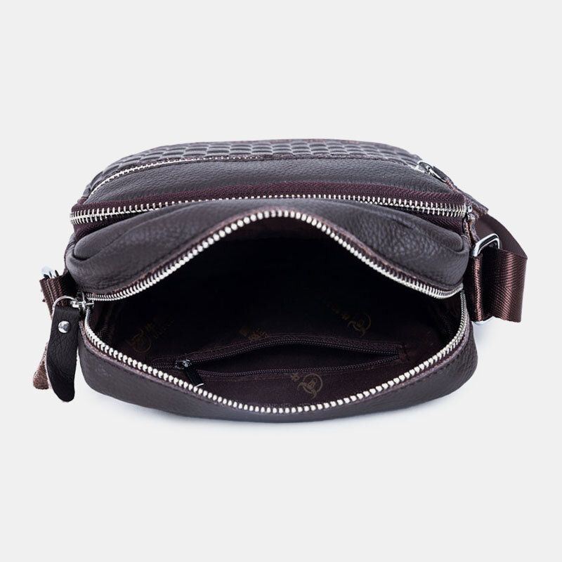 Heren Echt Leer Geweven Waterdichte Multifunctionele Multi-layer Crossbody Tas Schoudertas