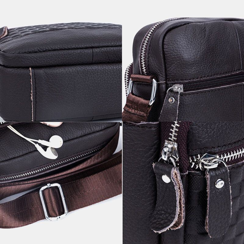 Heren Echt Leer Geweven Waterdichte Multifunctionele Multi-layer Crossbody Tas Schoudertas