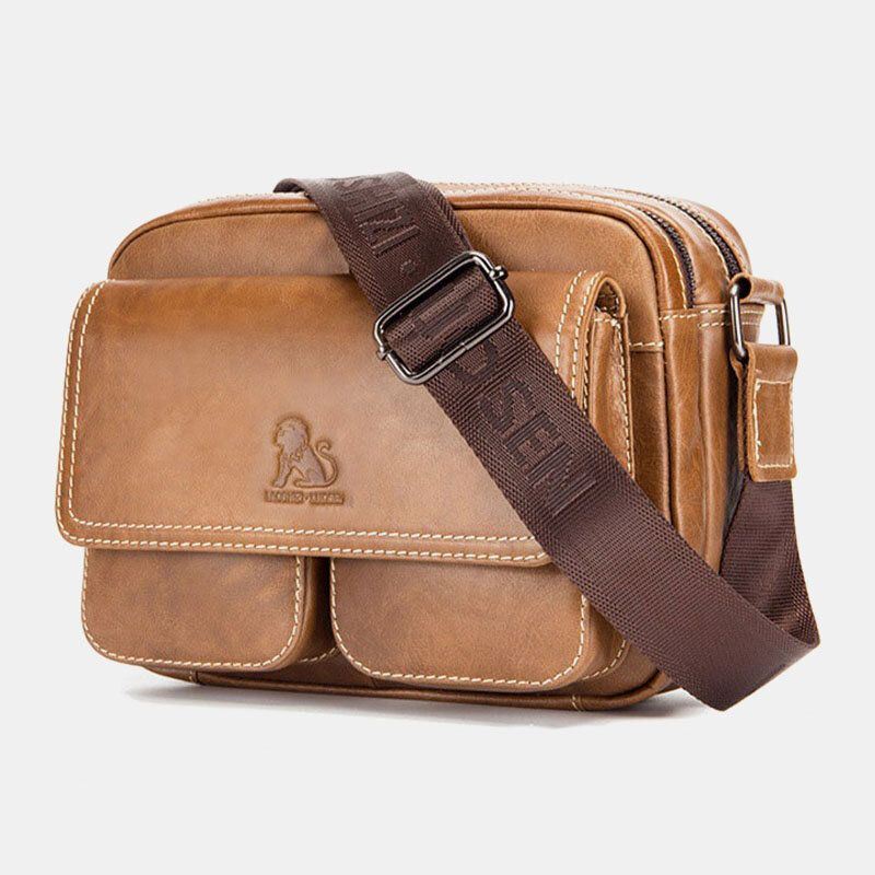 Heren Echt Leer Grote Capaciteit Multi-pocket Anti-diefstal Vintage Crossbody Tas Koeienhuid Schoudertas