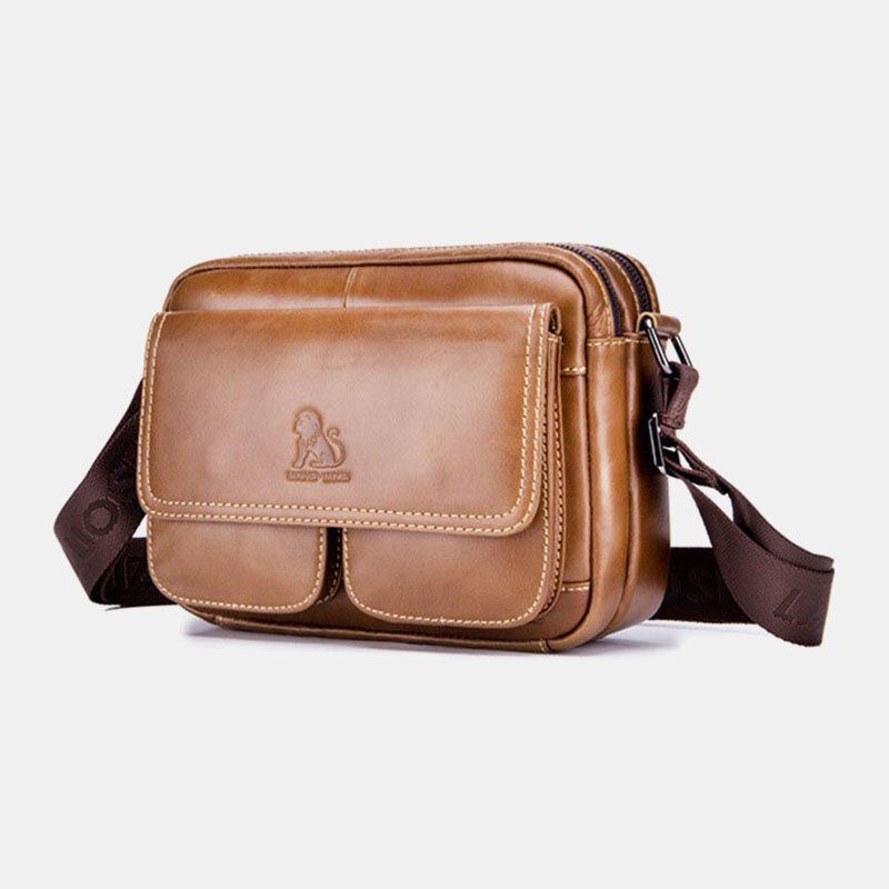 Heren Echt Leer Grote Capaciteit Multi-pocket Anti-diefstal Vintage Crossbody Tas Koeienhuid Schoudertas