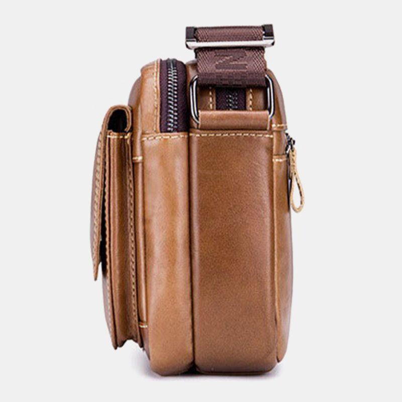 Heren Echt Leer Grote Capaciteit Multi-pocket Anti-diefstal Vintage Crossbody Tas Koeienhuid Schoudertas