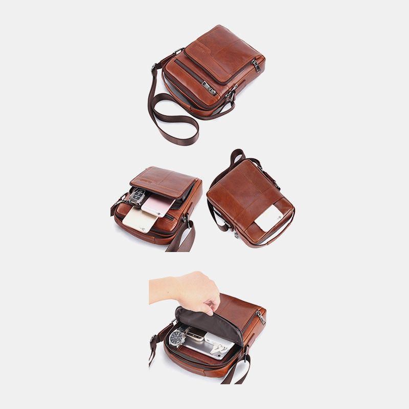 Heren Echt Leer Grote Capaciteit Schouder Baq Crossbody Tas: