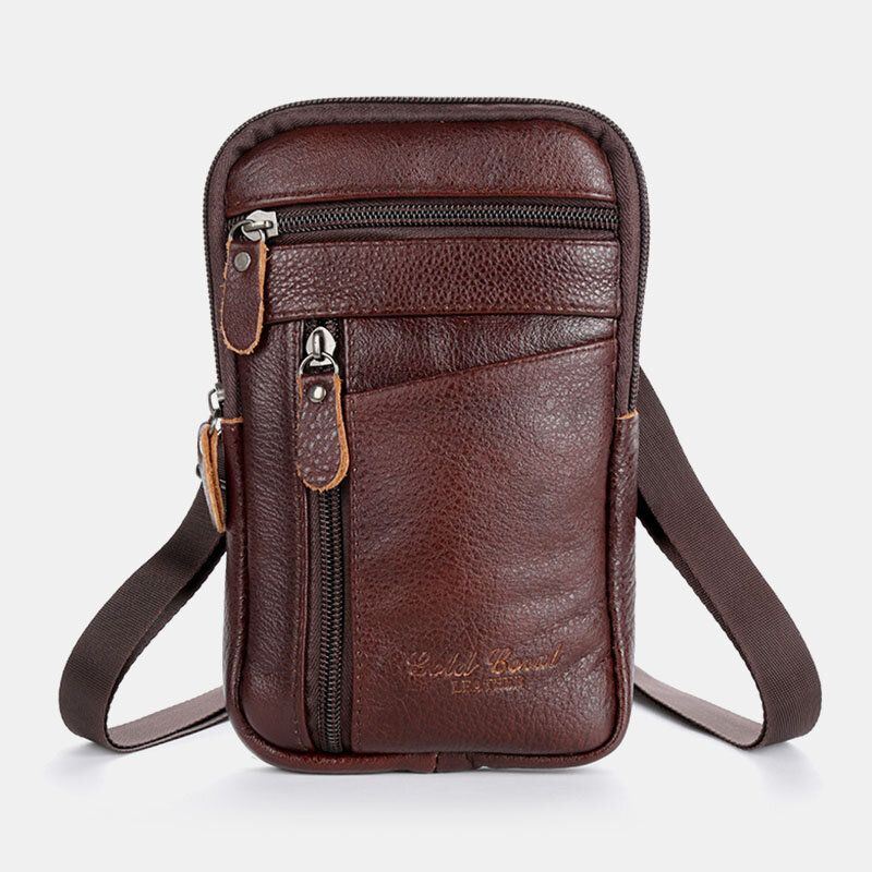 Heren Echt Leer Grote Capaciteit Vintage 6.5 Inch Telefoon Tas Heuptas Crossbody Schoudertas