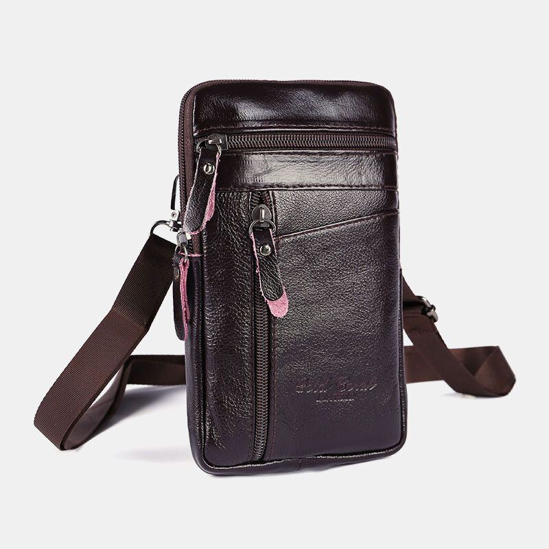 Heren Echt Leer Grote Capaciteit Vintage 6.5 Inch Telefoon Tas Heuptas Crossbody Schoudertas