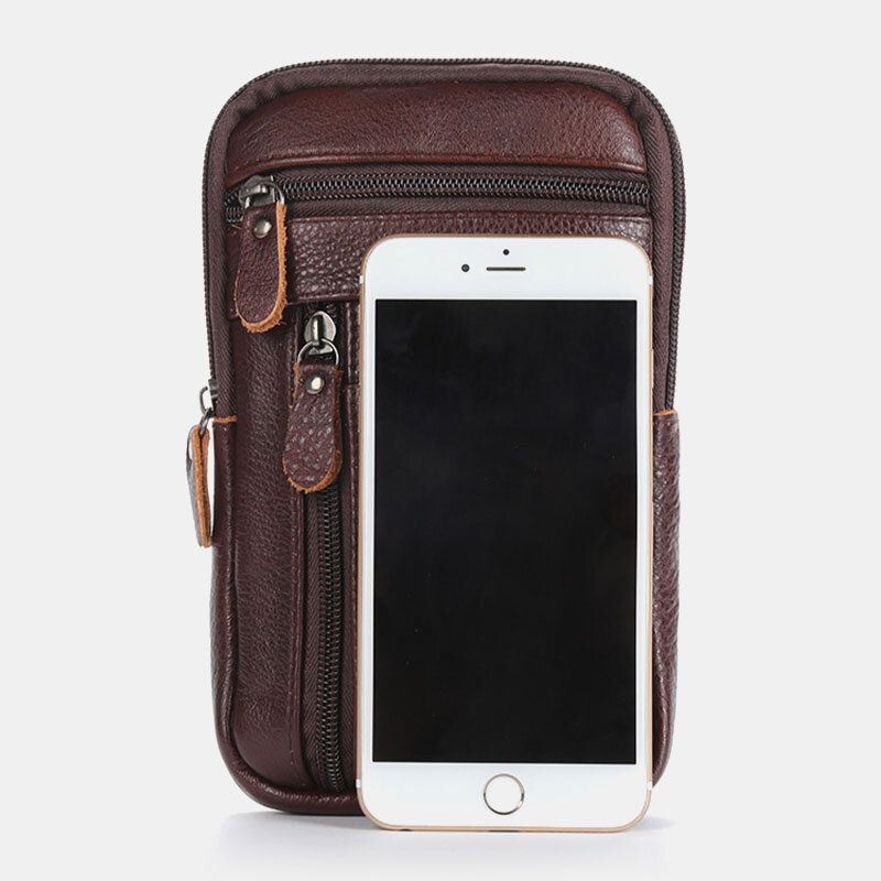 Heren Echt Leer Grote Capaciteit Vintage 6.5 Inch Telefoon Tas Heuptas Crossbody Schoudertas