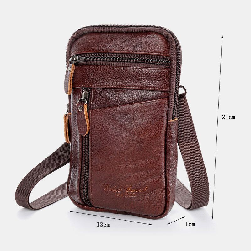 Heren Echt Leer Grote Capaciteit Vintage 6.5 Inch Telefoon Tas Heuptas Crossbody Schoudertas