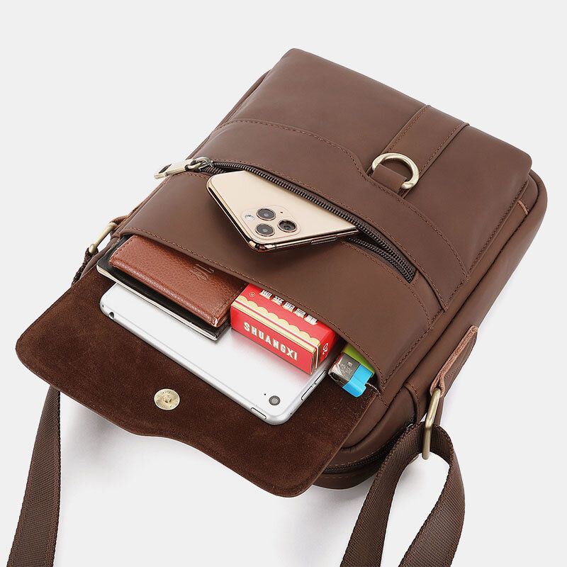 Heren Echt Leer Grote Capaciteit Vintage Casual 6.5 Inch Telefoon Tas Crossbody Schoudertas Messenger Aktetas