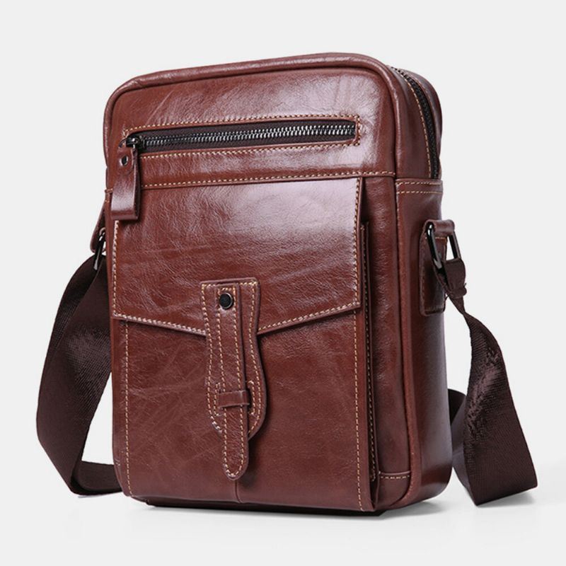 Heren Echt Leer Grote Capaciteit Vintage Zakelijke Crossbody Tas Schoudertas