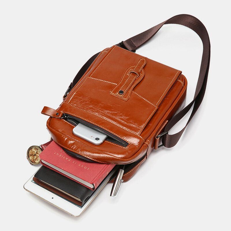 Heren Echt Leer Grote Capaciteit Vintage Zakelijke Crossbody Tas Schoudertas