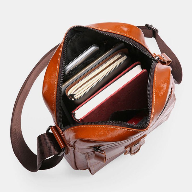 Heren Echt Leer Grote Capaciteit Vintage Zakelijke Crossbody Tas Schoudertas