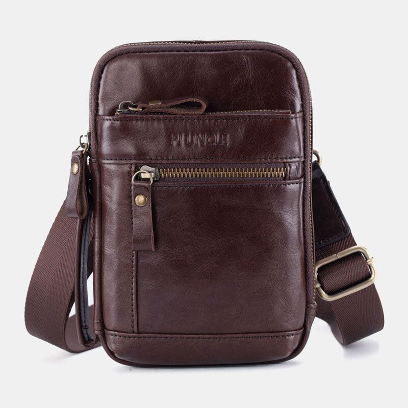 Heren Echt Leer Multi-layer Crossbody Tas Taille Riem Tas Schoudertas Telefoon Tas