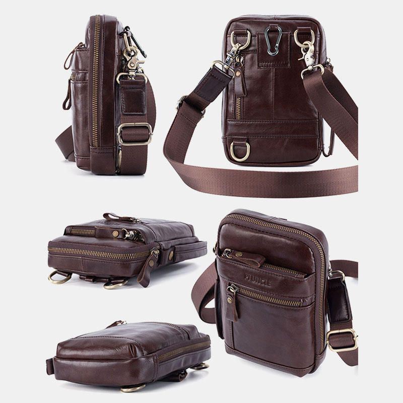 Heren Echt Leer Multi-layer Crossbody Tas Taille Riem Tas Schoudertas Telefoon Tas