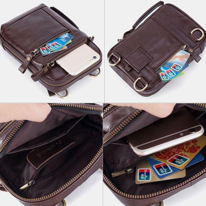 Heren Echt Leer Multi-layer Crossbody Tas Taille Riem Tas Schoudertas Telefoon Tas