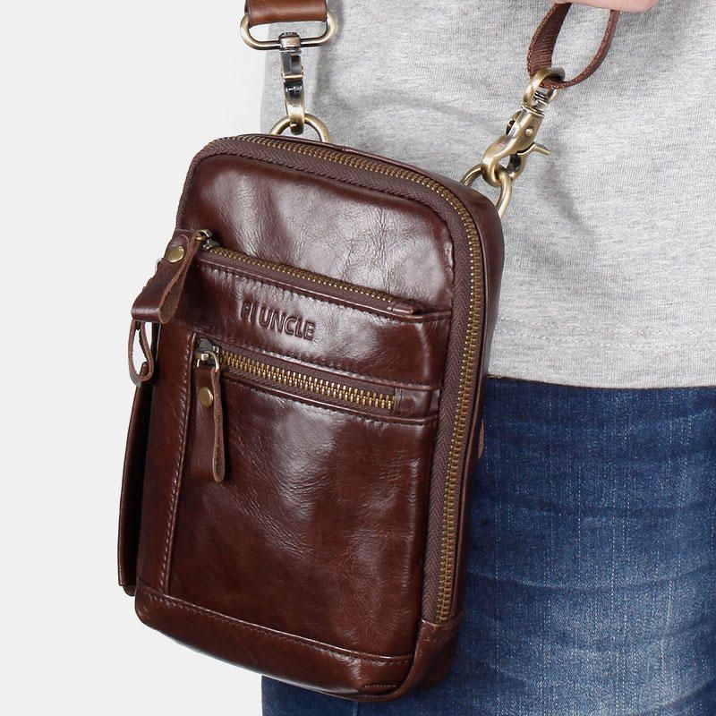 Heren Echt Leer Multi-layer Crossbody Tas Taille Riem Tas Schoudertas Telefoon Tas