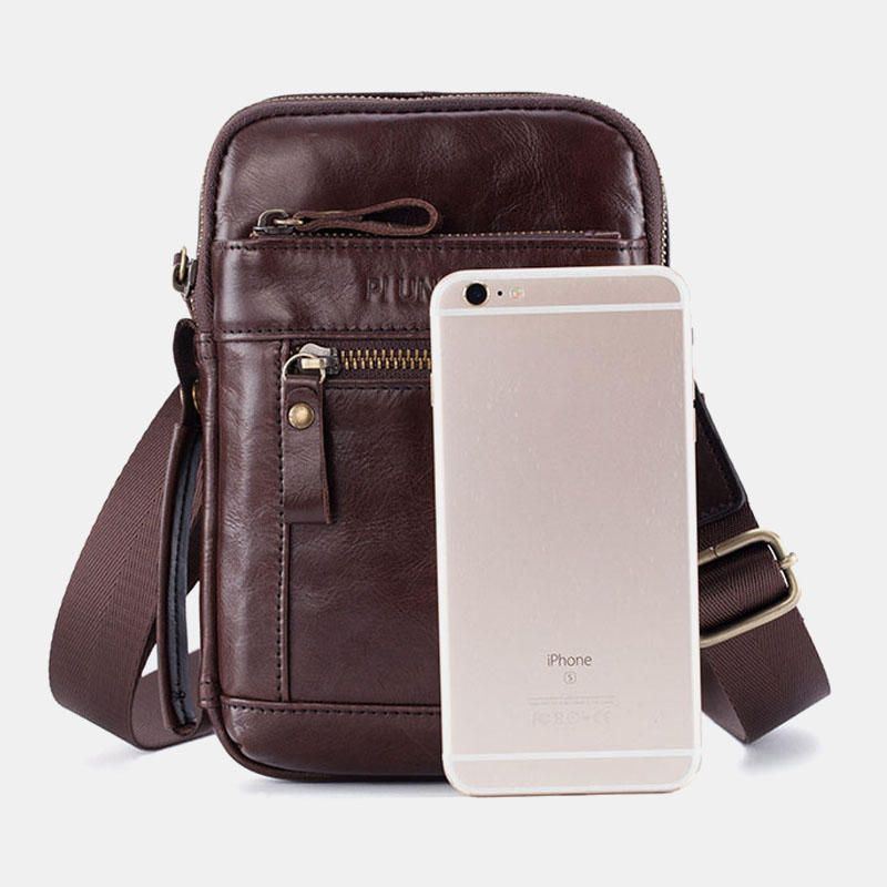 Heren Echt Leer Multi-layer Crossbody Tas Taille Riem Tas Schoudertas Telefoon Tas