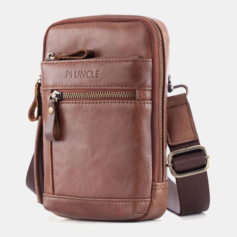 Heren Echt Leer Multi-layer Crossbody Tas Taille Riem Tas Schoudertas Telefoon Tas