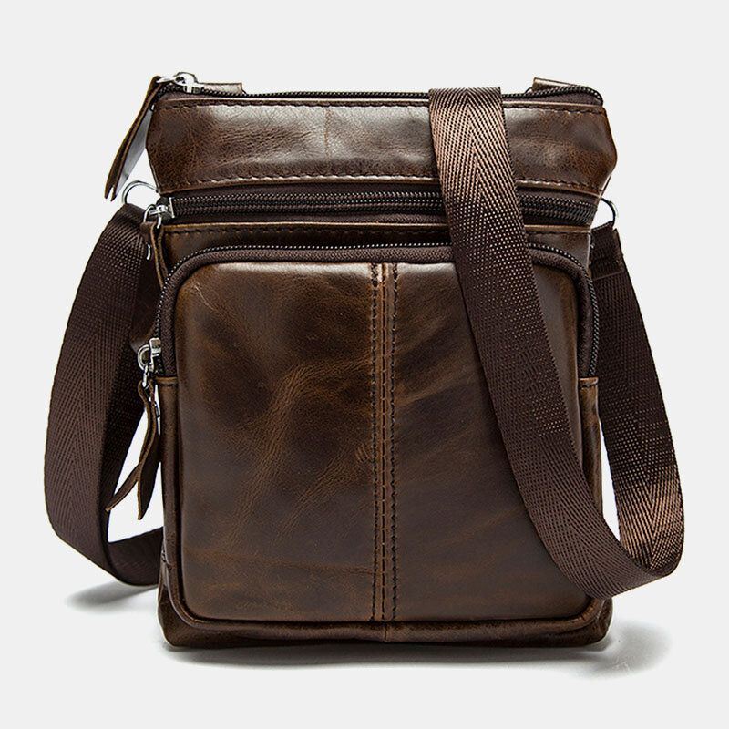 Heren Echt Leer Multi-pocket Casual Business 6.3inch Telefoon Tas Crossbody Tassen Eerste Laag Koeienhuid Schoudertas