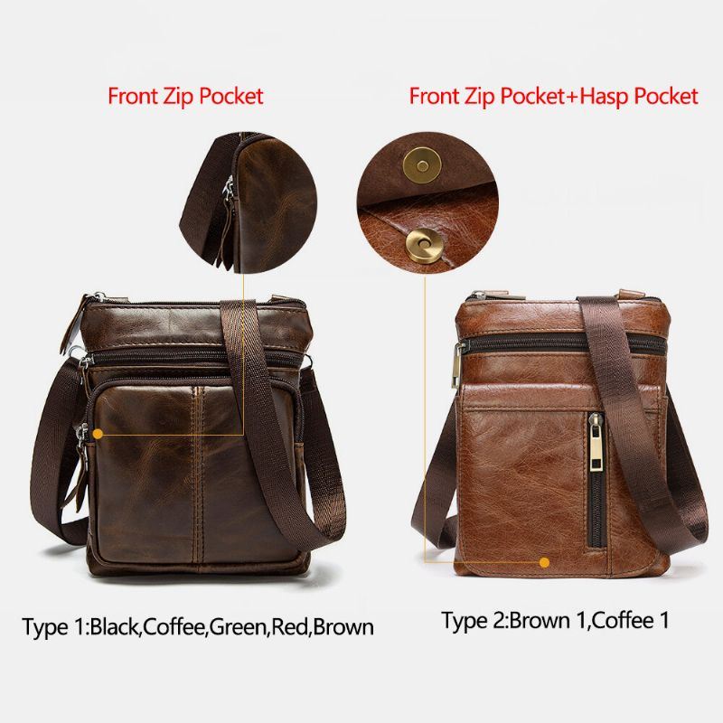 Heren Echt Leer Multi-pocket Casual Business 6.3inch Telefoon Tas Crossbody Tassen Eerste Laag Koeienhuid Schoudertas