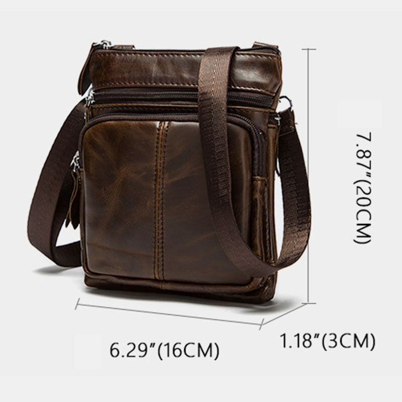 Heren Echt Leer Multi-pocket Casual Business 6.3inch Telefoon Tas Crossbody Tassen Eerste Laag Koeienhuid Schoudertas