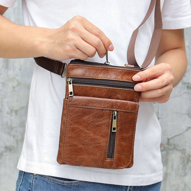 Heren Echt Leer Multi-pocket Casual Business 6.3inch Telefoon Tas Crossbody Tassen Eerste Laag Koeienhuid Schoudertas