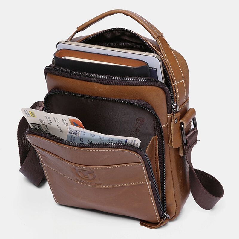 Heren Echt Leer Multi-pocket Casual Crossbody Tas Schoudertas