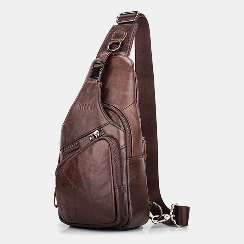 Heren Echt Leer Multi-pocket Grote Capaciteit Vintage Eerste Laag Koeienhuid Crossbody Tassen Schoudertas Borst Tas