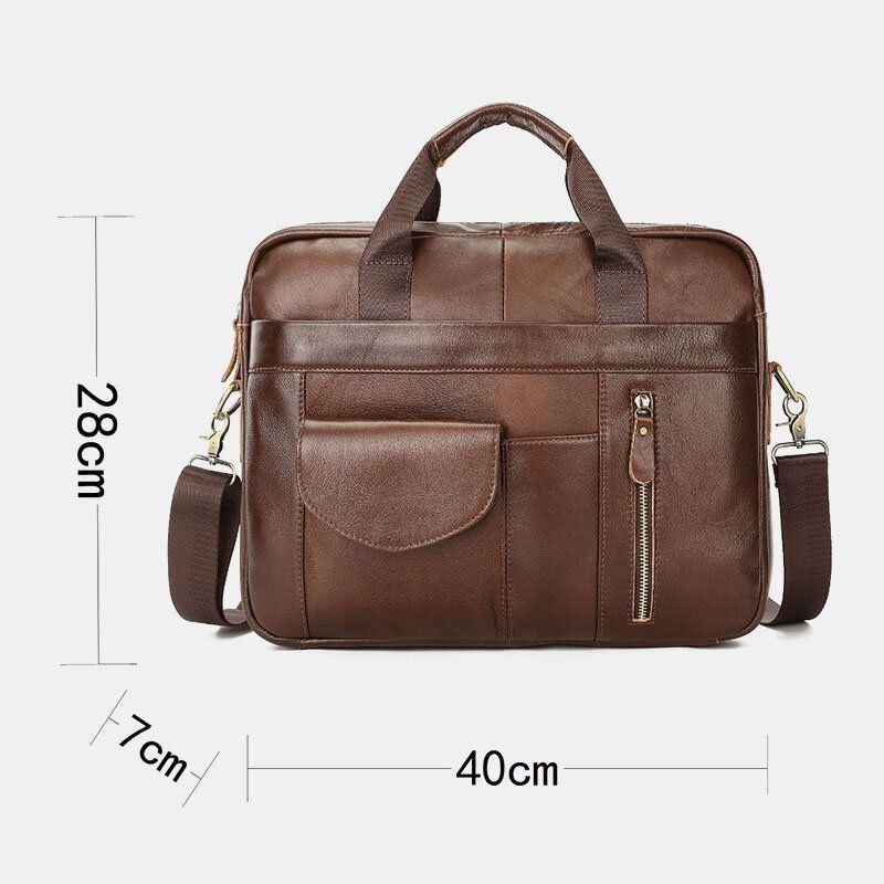 Heren Echt Leer Multi-pocket Vintage 14 Inch Laptoptas Aktetassen Crossbody Schoudertas Handtas