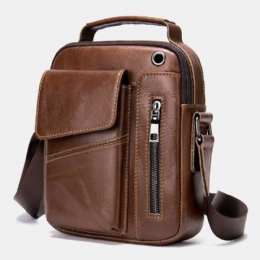 Heren Echt Leer Multi-zakken Oortelefoon Gat Vintage Waterdichte Crossbody Tassen Schoudertassen