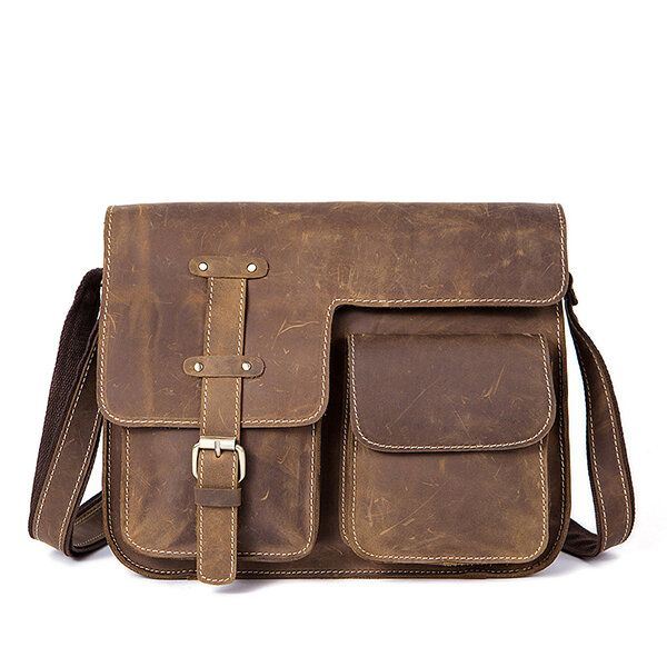 Heren Echt Leer Multifunctionele Minimalistische Retro Schouder Crossbody Tas