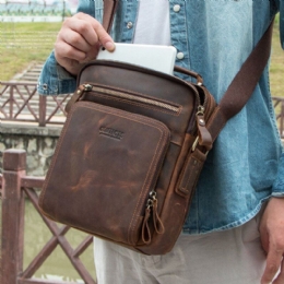 Heren Echt Leer Multifunctionele Multi-pocket Vintage Aktetassen Messenger Bag Crossbody Tas Handtas