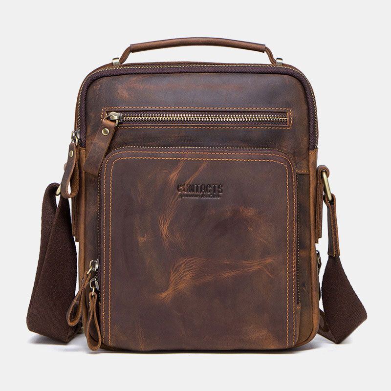 Heren Echt Leer Multifunctionele Multi-pocket Vintage Aktetassen Messenger Bag Crossbody Tas Handtas