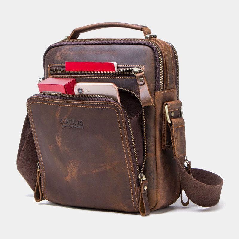 Heren Echt Leer Multifunctionele Multi-pocket Vintage Aktetassen Messenger Bag Crossbody Tas Handtas