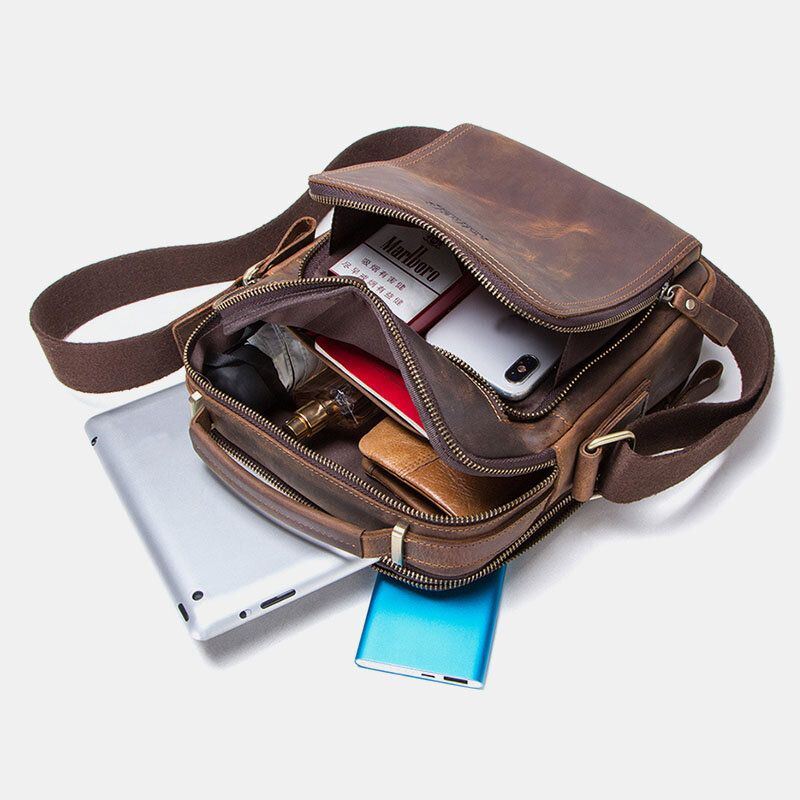 Heren Echt Leer Multifunctionele Multi-pocket Vintage Aktetassen Messenger Bag Crossbody Tas Handtas