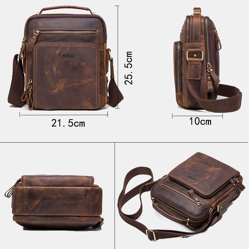 Heren Echt Leer Multifunctionele Multi-pocket Vintage Aktetassen Messenger Bag Crossbody Tas Handtas