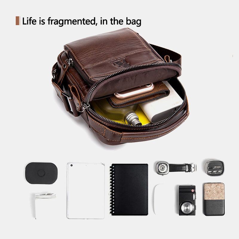 Heren Echt Leer Multifunctionele Multi-pocket Waterdichte Crossbody Tas Schoudertas