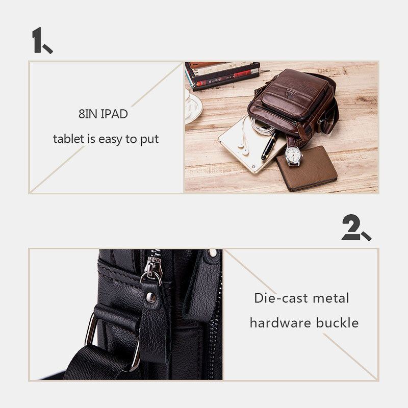 Heren Echt Leer Multifunctionele Multi-pocket Waterdichte Crossbody Tas Schoudertas