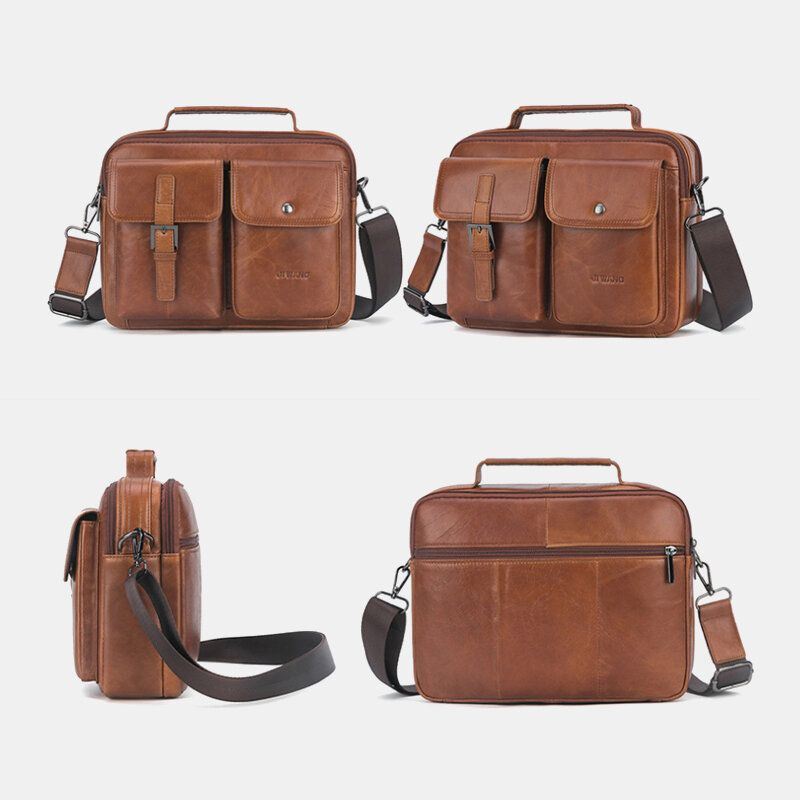 Heren Echt Leer Multifunctionele Retro Grote Capaciteit Handtas Schoudertas Cross Body Bag