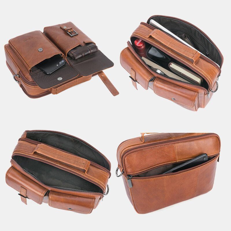 Heren Echt Leer Multifunctionele Retro Grote Capaciteit Handtas Schoudertas Cross Body Bag