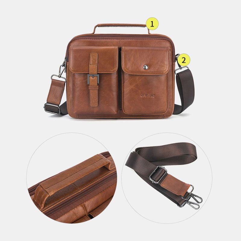 Heren Echt Leer Multifunctionele Retro Grote Capaciteit Handtas Schoudertas Cross Body Bag