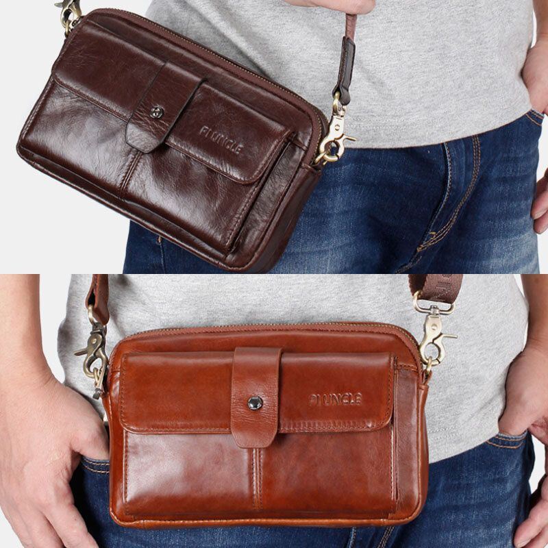 Heren Echt Leer Multifunctionele Retro Schoudertas Heuptas Cross Body Bag