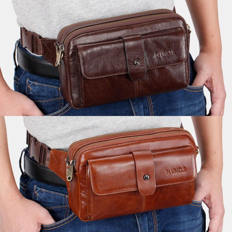 Heren Echt Leer Multifunctionele Retro Schoudertas Heuptas Cross Body Bag