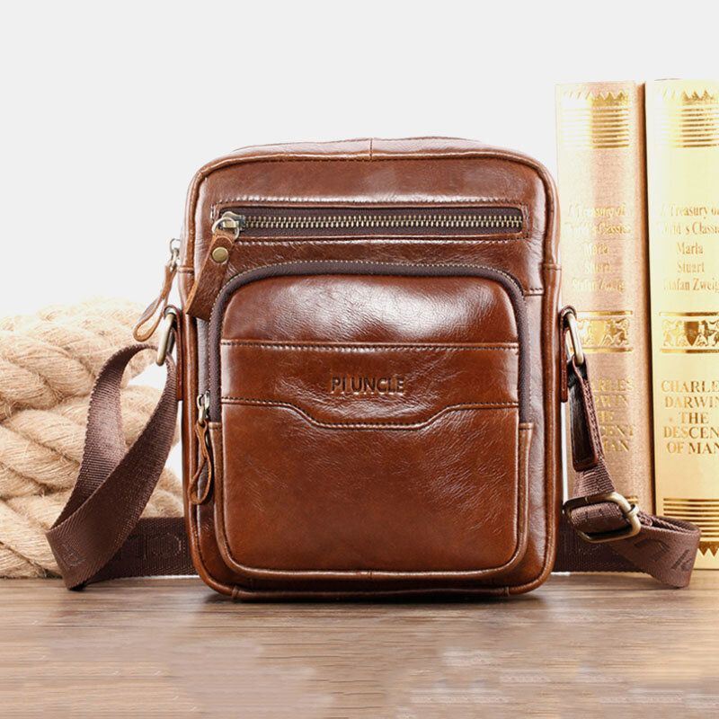 Heren Echt Leer Multifunctionele Retro Slijtvaste Grote Capaciteit Handtas Schoudertas Cross Body Bag