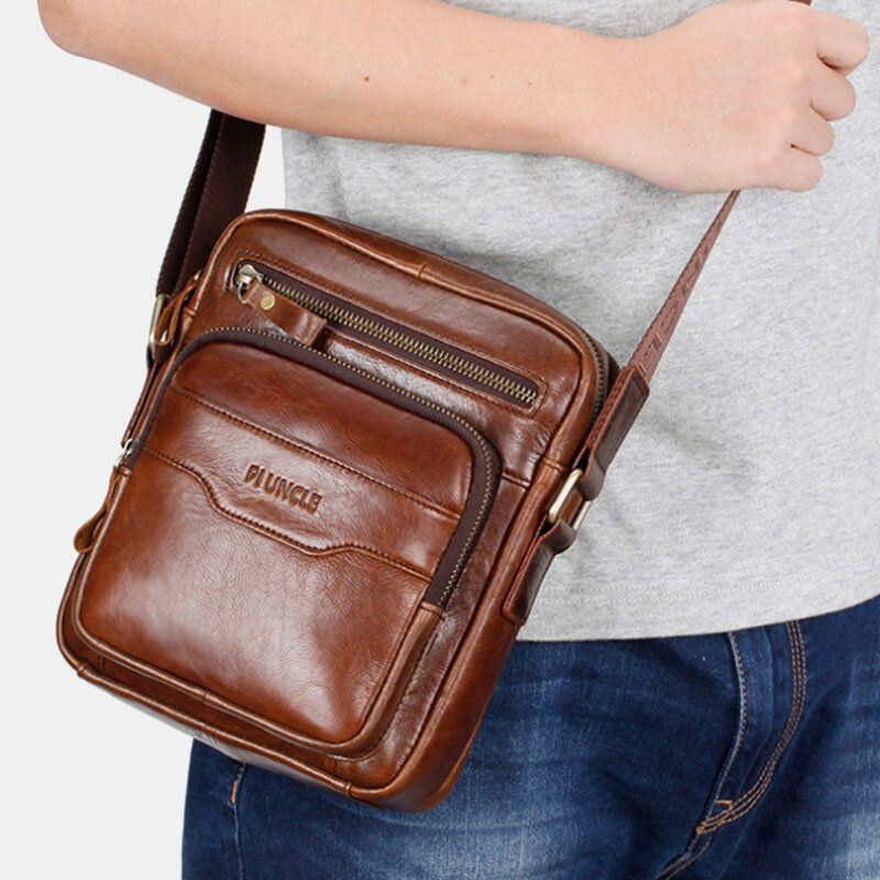 Heren Echt Leer Multifunctionele Retro Slijtvaste Grote Capaciteit Handtas Schoudertas Cross Body Bag