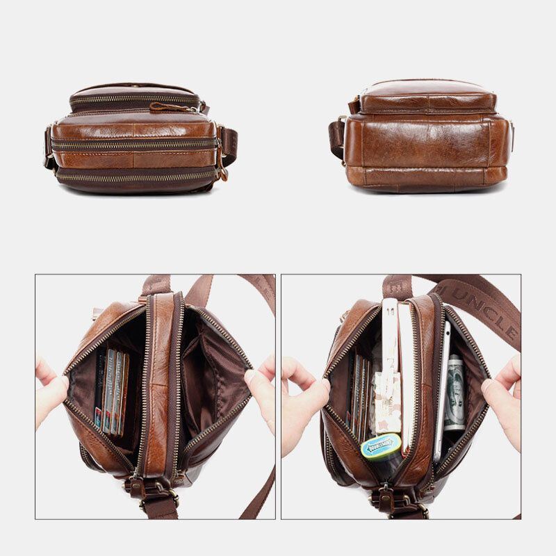 Heren Echt Leer Multifunctionele Retro Slijtvaste Grote Capaciteit Handtas Schoudertas Cross Body Bag