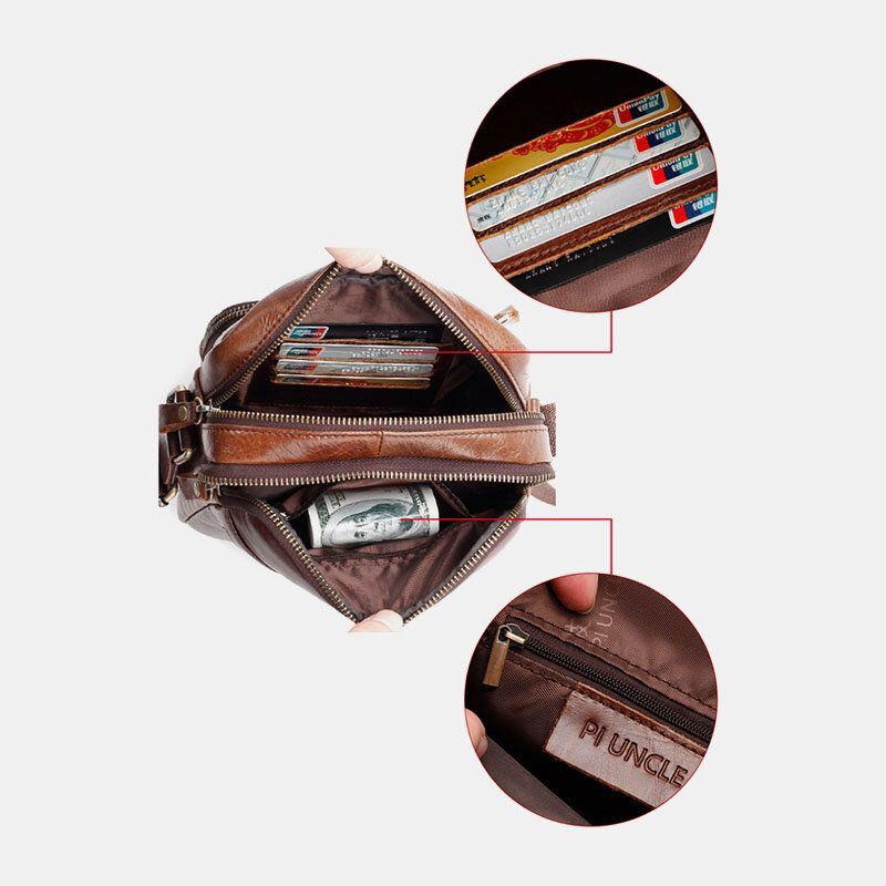 Heren Echt Leer Multifunctionele Retro Slijtvaste Grote Capaciteit Handtas Schoudertas Cross Body Bag