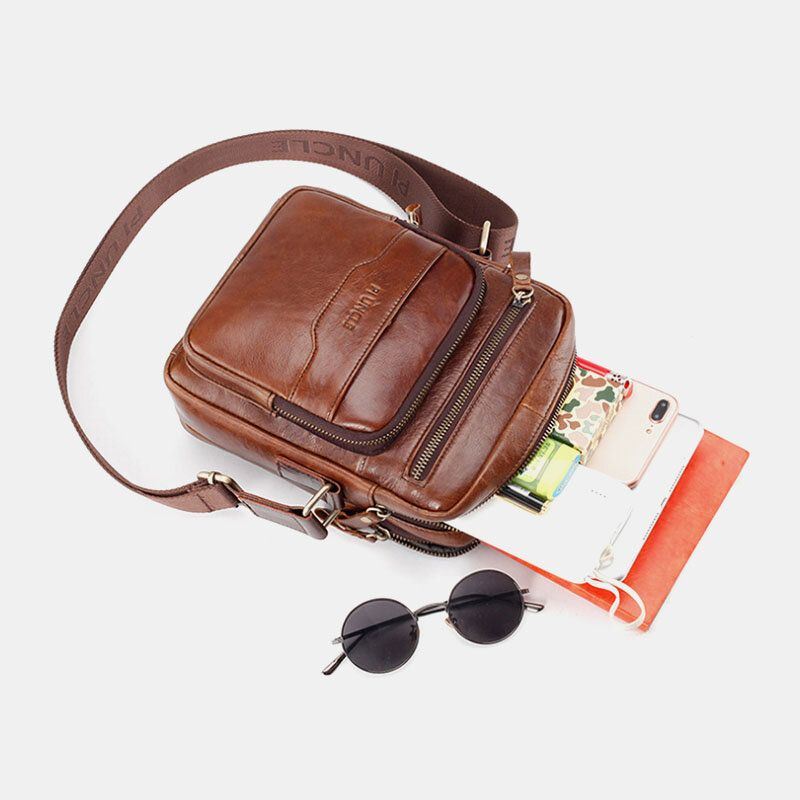 Heren Echt Leer Multifunctionele Retro Slijtvaste Grote Capaciteit Handtas Schoudertas Cross Body Bag