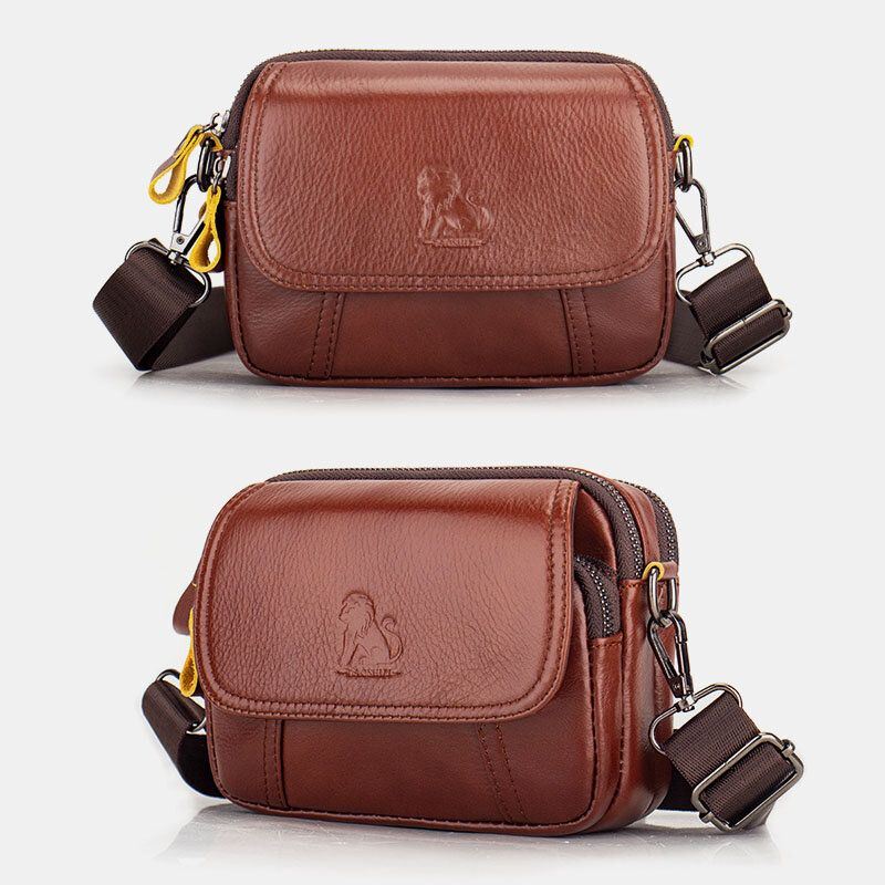 Heren Echt Leer Retro 7.5 Inch Telefoon Tas Cross Body Tas Heuptas Met Riemlus