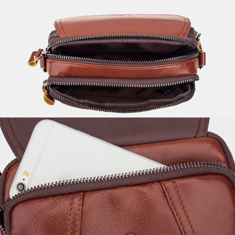 Heren Echt Leer Retro 7.5 Inch Telefoon Tas Cross Body Tas Heuptas Met Riemlus