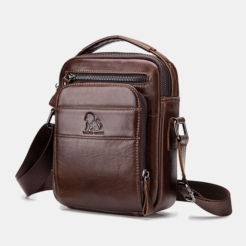 Heren Echt Leer Retro Business Casual Effen Kleur Lederen Koeienhuid Schoudertas Crossbody Tas