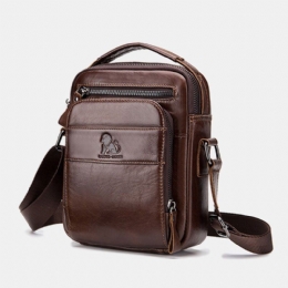 Heren Echt Leer Retro Business Casual Effen Kleur Lederen Koeienhuid Schoudertas Crossbody Tas